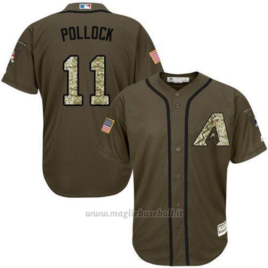 Maglia Baseball Uomo Arizona Diamondbacks 11 A.j. Pollock Verde Salute To Service
